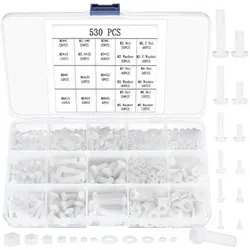 Schrauben- und Mutternset Nylon 530 Stk M2 bis M6 - Vielseitiges Set mit 530 Nylon Schrauben, Muttern und Unterlegscheiben in gängigen Größen M2 bis M6. Ideal für präzise Montage in Elektronik und Industrie, organisiert in einer praktischen Box.