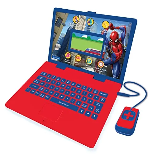 Lexibook JC798SPi1 Spider-Man Lern- und Zweisprachiger Laptop, Französisch/Englisch, Farbiger Bildschirm, Spielzeug für Jungen & Mädchen, 130 Aktivitäten, Lernen Spielen und Musik, Blau und Rot