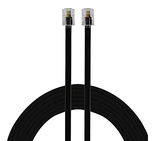 HUAZIZ Modular-Kabel, Telefonkabel, RJ11 Modularkabel Flachkabel(2 x RJ11 Stecker), Lang und Flach, 5m, Schwarz