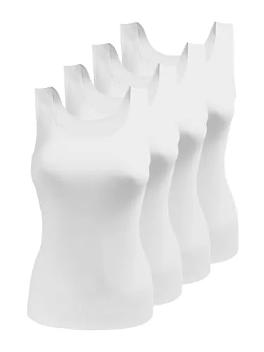 Yenita 4er Pack Damen Seamless Unterhemden, Tank Top aus Mikrofaser, Weiss, Gr. L - Vielseitiges 4er Set Damen Seamless Tops aus hochwertiger Mikrofaser. Nahtlose Verarbeitung für höchsten Tragekomfort ohne Druckstellen. Ideal als Unterhemd oder eigenständiges Top. Erhältlich in verschiedenen Farben.