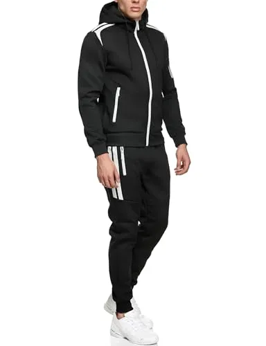 Baxboy Herren Uni Colour Jogging Anzug Trainingsanzug Sportanzug Fitness Sporthose Hose Hoodie H-500, Farbe:B-48 Schwarz, Größe:S