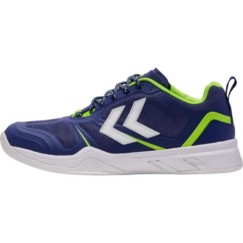 hummel Hallen-Indoorschuhe Uruz 2.0 blau Herren Größe 44,5 (11) - Badmintonschuhe Herren mit Neopren-Kompressionsbootie für optimalen Halt und recyceltem Material, ideal für nachhaltige Sportler.