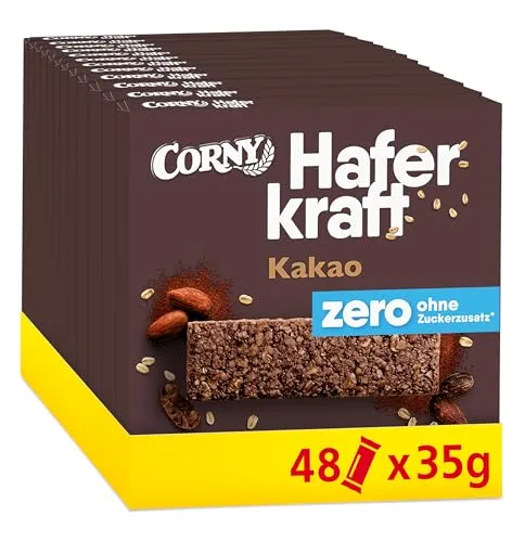 Corny Haferkraft Zero Kakao - Veganer Müsliriegel ohne Zuckerzusatz - Müsliriegel: Genießen Sie den köstlichen Geschmack von Hafer und Kakao mit nur 125 kcal pro Riegel - der perfekte gesunde Snack für unterwegs!