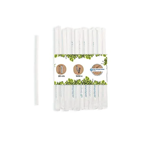BIOZOYG Papier Trinkhalme 20 cm Strohhalm 5 mm Ø I Trinkhalm biologisch abbaubar I weiße Strohhalme einzeln verpackt I Party Trinkhalme für Cocktails I Papierstrohhalme vertikal gerollt 1500 Stück