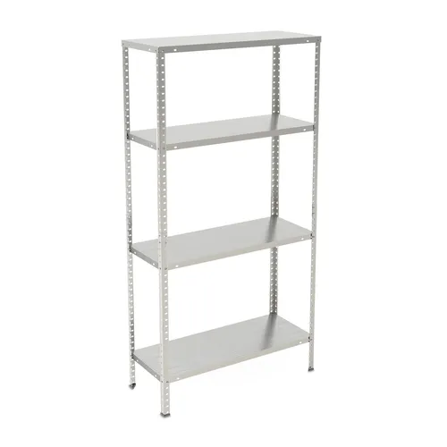 Metallregal Schwerlastregal 4 Böden verzinkt silber - Regalsysteme mit verstellbaren Böden, ideal für Werkstatt und Keller, belastbar bis 160 kg, robustes Stahlmaterial für hohe Stabilität.