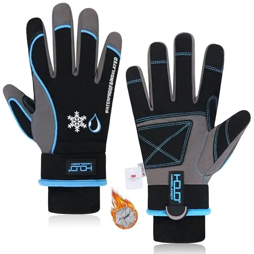 HLDD HANDLANDY Wasserdichte Handschuhe für Herren, Winddichte Thermohandschuhe, Touchscreen Winterhandschuhe, Skihandschuhe Warme Arbeitshandschuhe Snowboard (Blau, L)