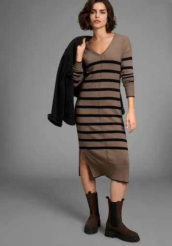 Strickkleid mit Streifen und V-Neck in braun von Laura Scott