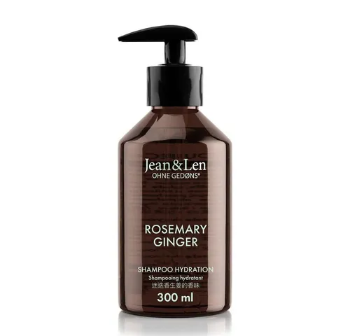 Jean & Len Feuchtigkeit Shampoo 300 ml - Shampoo für trockenes Haar mit Rosmarin & Ingwer, enthält einen Feuchtigkeitskomplex für Geschmeidigkeit und Glanz, ideal für frisches, gepflegtes Haar.