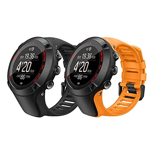 MoKo 2er Pack Armband Kompatibel mit Suunto Ambit 1/2/2S/2R/3/3 Sport/3 Run/3 Peak, Silikon Sportarmband atmungsaktiv Ersatz Uhrenarmband Wechselarmband, Schwarz + Orange
