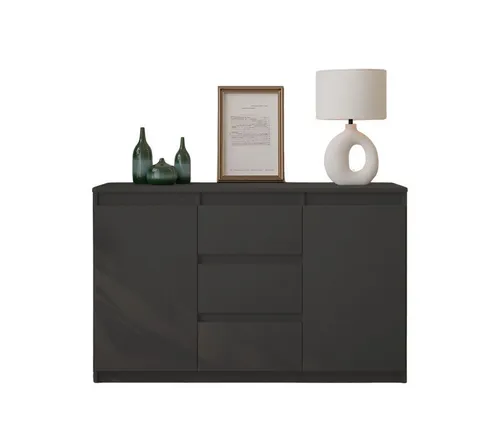 MIKEL Kommode / Sideboard mit 3 Schubladen und 2 Türen - Anthrazit Grau - Die MIKEL Kommode kombiniert modernes Design mit praktischer Funktionalität. Mit 3 Schubladen und 2 Türen bietet sie viel Stauraum für Ihre Lieblingsstücke und passt perfekt in jeden Raum.