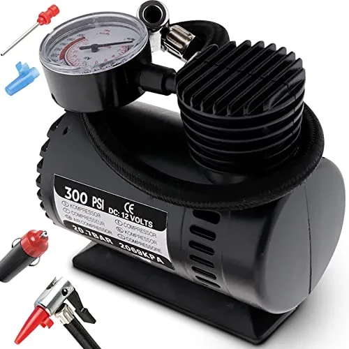 Retoo Kompressor Luftkompressor 12V Luftpumpe für Fahrrad Auto Ball Motorrad Reifenfüller Autoreifen Pumpe 3 Ventiladapter 300 PSI Schwarz