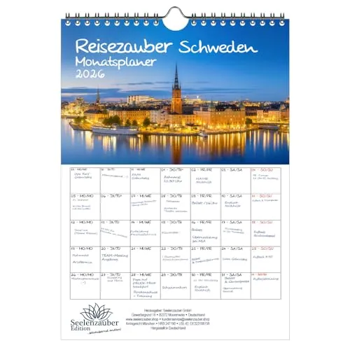 Reisezauber Schweden Planer DIN A4 Kalender für 2026 Stockholm Stadt Reise Land Urlaub - Seelenzauber