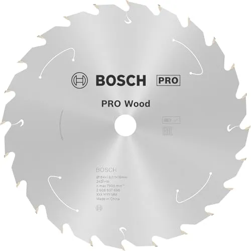 Bosch Accessories 2608837700 Hartmetall Kreissägeblatt 184 x 16mm - Maschinensägeblätter für alle Holzarten, maximiert die Akkulaufzeit von Sägen mit extraschmaler Schnittfuge und hochwertigen Hartmetallzähnen für glatte Schnitte.