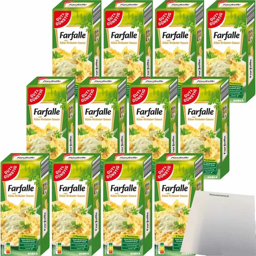 Gut&Günstig Farfalle mit Käse-Kräuter-Sauce 12er Pack - Leckere Nudelgerichte mit cremiger Käse-Kräuter-Sauce, perfekt für schnelle Mahlzeiten und ideal für Familien oder kleine Haushalte.