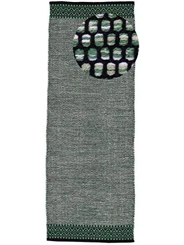 carpetfine Baumwollteppich Kelim Mia Läufer Grün 80x300 cm - Teppiche Gegend – Moderner, langlebiger Teppich aus 100% Baumwolle, ideal für Wohn- und Schlafzimmer, auch für Fußbodenheizung geeignet.