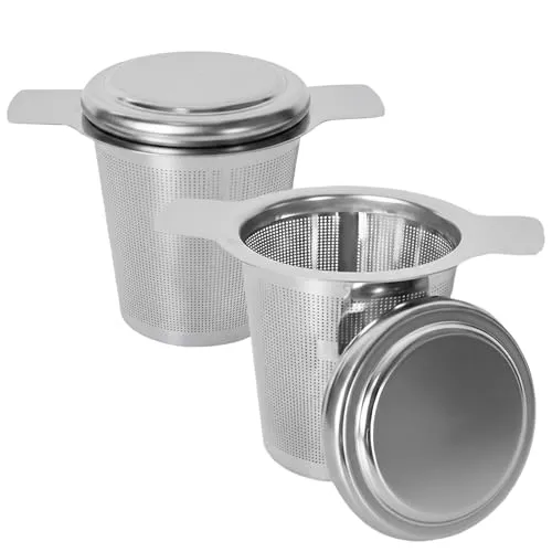 Stück Teesieb für Losen Tee,Edelstahl 304 Teefilter,Teesieb für Tasse mit Doppelgriff und Deckel,Wiederverwendbar Tee Sieb für Die Meisten Tee-Tassen und Tee-Schalen 2
