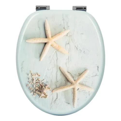 WOLTU WC-Sitz mit Absenkautomatik - Seestern Design - Hochwertiger WC-Sitz mit Softclose-Funktion, antibakterieller MDF-Oberfläche und rutschfesten Puffern für optimalen Sitzkomfort. Passt auf die meisten O-förmigen Toiletten.