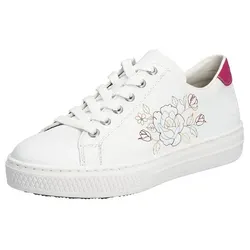 Rieker Sneaker mit seitlicher Blumenstickerei, Freizeitschuh, Halbschuh, Schnürschuh weiß 42 EU