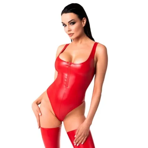 Noir Handmade F352 Wetlook Body mit Frontreißverschluss in rot von Noir Handmade