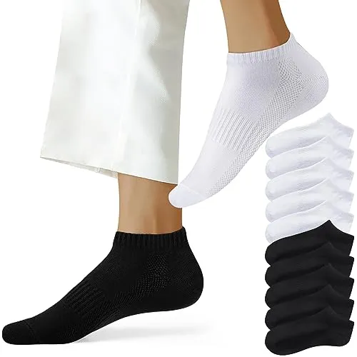 NUOZA Sneaker Socken Damen 39-42 Socken Herren 10 Paar Kurze Halbsocken Baumwolle,201-Schwarz Weiß