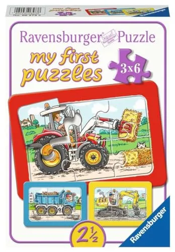 Ravensburger Kinderpuzzle - 06573 Bagger, Traktor und Kipplader - My First Puzzle mit 3x6 Teilen - Puzzle für Kinder ab 2,5 Jahren