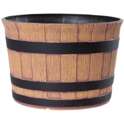 Jinfa Blumenkübel aus Kunststoff im Eichenfass-Design | Ø 36cm x 25cm - Garten-Zubehör in rustikaler Weinfass-Optik, witterungsbeständig und vielseitig einsetzbar als Pflanzkübel oder Mini Gartenteich für Pflanzenliebhaber.