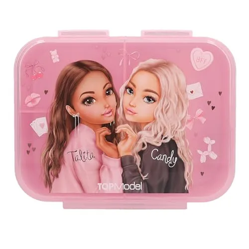 Depesche 13412 TOPModel My BFF - Brotdose Brotdose in Rosa, mit Model Motiv und Leo-Muster, Lunchbox mit 3 Fächern und Klappdeckel