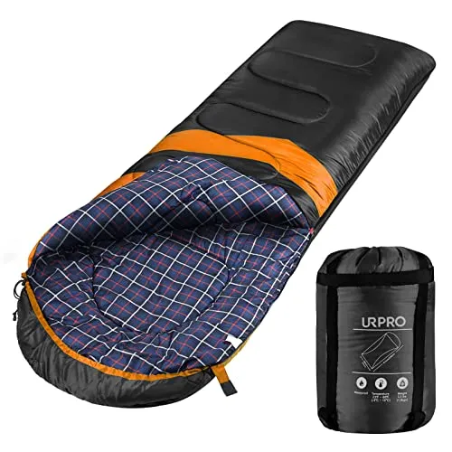 URPRO 3-4 Jahreszeiten Schlafsack Bedeckt Winter, Herbst, Frühling, Hergestellt aus Hohlfaser und, Hautfreundlich Wasserabweisend Schwarz und Orange