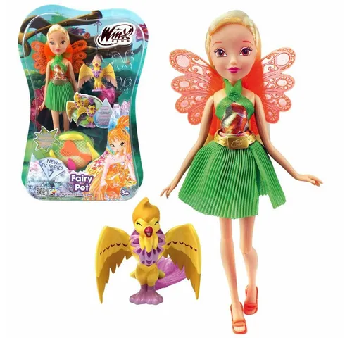Winx Club Anziehpuppe Stella mit Shiny Fairy Pet - Anziehpuppe Stella (28 cm) mit Feentier Sonnenphönix, der bei Kälte die Farbe wechselt. Ideal für kreative Rollenspiele und fördert die Fantasie von Kindern ab 3 Jahren.