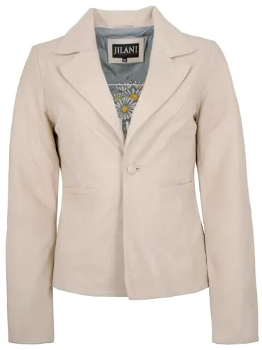 Jilani - Damen Echtleder Lederjacke Blazer Lammnappa beige Größe 42