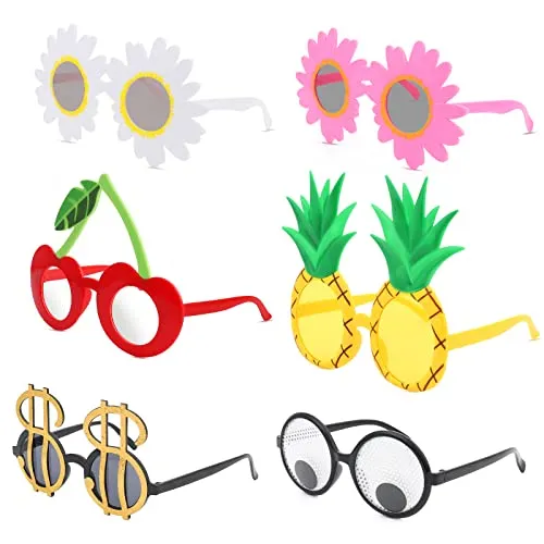 Teklemon Party Brillen 6 Stück Hawaiian Tropical Sonnenbrillen, Lustige Brillen Halloween Brille Kostüm Party Sonnenbrille für Strand/Christmas Thema Dekoration,Christmas Party Zubehör,Foto Requisite