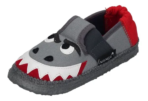 Nanga Jungen Hausschuhe Hai Mittelgrau - Hausschuhe für Jungen, aus 100% BIO-Baumwolle, superweiche und rutschfeste Laufsohle für optimalen Halt, bei 30°C waschbar.