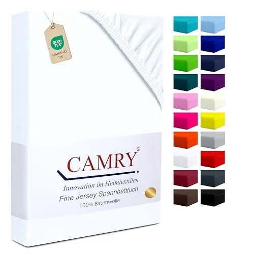Camry Spannbettlaken 90x200cm - 100x200cm Weiss Baumwolle Bettlaken Jersey Spannbetttuch Oeko-Tex