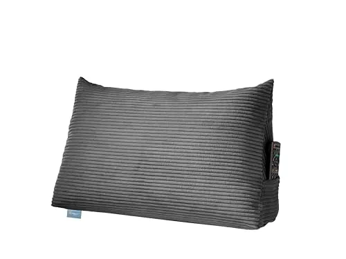 XDREAM Bettsitzkissen - Formstabiles Keilkissen in Dunkelgrau - Bücherkissen für angenehmes Sitzen im Bett oder Sofa mit praktischem Seitenfach. Öko-Tex zertifiziert und waschbarer Bezug für schadstofffreien Komfort.