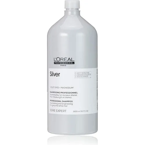 L'Oréal Professionnel Serie Expert Silver Shampoo 1500ml - Shampoo für graues, weißes und blondiertes Haar, neutralisiert Gelbstich mit Violett-Pigmenten und kräftigt die Haarfaser für strahlende Leuchtkraft.