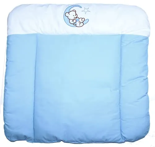 Wickelauflage mit Applikation - Bärchen Mond Blau - Wickeltischauflage Baby Auflage (70 x 85 cm)