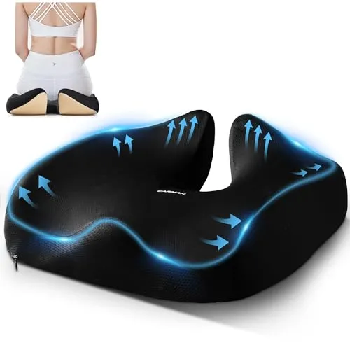 WUFANC Ergonomisches Sitzkissen für Bürostuhl, Orthopädisches Sitzkissen Druckentlastung, Memory-Schaum Steißbeinkissen für Bandscheibenvorfall, rutschfest Bürostuhl für Rollstuhl, Auto (Schwarz)