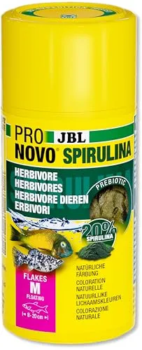 JBL PRONOVO SPIRULINA FLAKES, Grünfutter für alle Aquarienfische von 8-20 cm, Fischfutter-Flocken, Größe M, 1000 ml