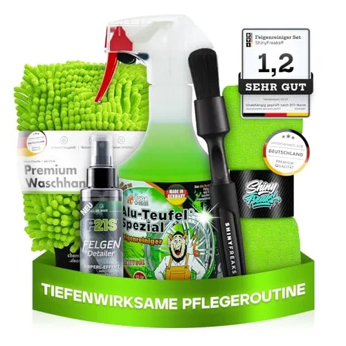 Felgenpflege Set: TUGA Chemie Alu-Teufel Spezial (500ml) - Kfz-Reinigungsmittel, pH-neutrales Felgenreiniger-Gel für schonende und gründliche Reinigung von Alu- und Stahlfelgen, inklusive hochwertigem Zubehör für beste Ergebnisse.