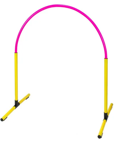Superhund Agility-Slalom Hoop aus Kunststoff, Gelbe Basis mit Pinkem Bogen, Gelb/Pink