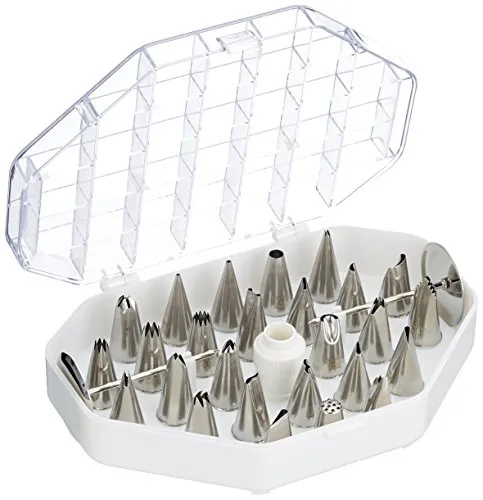 Städter 244146 Garniertüllen, Edelstahl, Silber, 4 cm - Spritztüllen Set mit 26 verschiedenen Edelstahl-Tüllen, rostfrei und spülmaschinenfest, ideal für kreative Tortendekorationen.