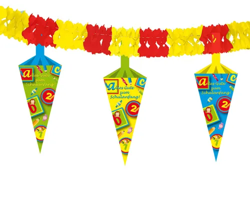 Folat 61316 - Banner Girlande Schulanfang, 4 m lang und 25 cm hoch, umweltfreundlich aus 100% Papier, ideal für den ersten Schultag