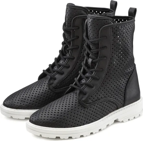 LASCANA Schnürstiefelette schwarz Größe 40 - Wanderschuhe in veganer Ausführung mit stylischen Cut-Outs, Obermaterial aus Kunstleder für einen modernen Look und hohen Tragekomfort.