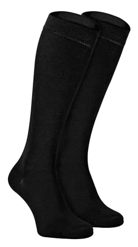 2er Pack Damen Lang Bambus Socken | Kniestrümpfe Bambussocken | Unifarben Atmungsaktiv Kniehoch Socken | Sock Snob (37-40, Schwarz)