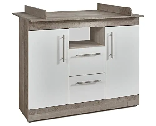 arthur berndt SELINA Wickelkommode - Abnehmbarer Wickelaufsatz in Platinum Oak/Weiß - Wickeltische mit einer großzügigen Wickelfläche von 75 x 85 cm. Der abnehmbare Wickelaufsatz ermöglicht eine vielseitige Nutzung als Kommode nach der Wickelzeit. Hergestellt in Deutschland.