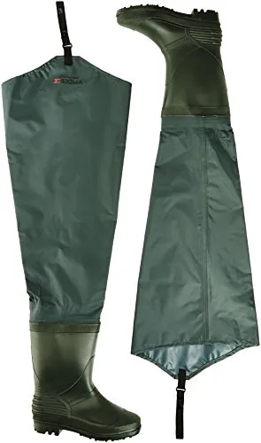 Shakespeare Sigma Nylon Hip Wader Größe 11 - Grün - Robuste Nylon-Hip Waders mit rutschfester Gummisohle für sicheren Halt. Ideal für Angler und Jäger, bieten sie eine bequeme Alternative zu herkömmlichen Wathosen. Schuhgröße: 11 - 45.