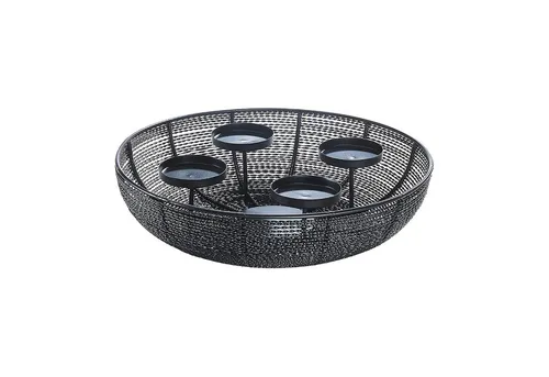 Kobolo Kerzenhalter Dekoschale Adventskranz rund aus Metall schwarz - Kerzenständer für 4 Kerzen, individuell dekorierbar und ideal für ein festliches Ambiente in jedem Raum.