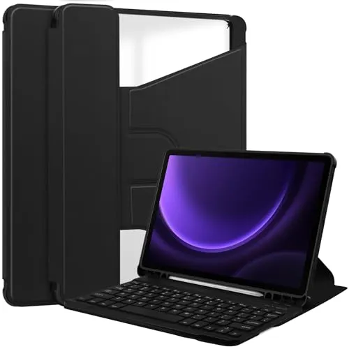 Lobwerk 3in1 Bluetooth Tastatur (Schwarz m. Beleuchtung) + Maus (Schwarz) + Cover für Samsung Galaxy Tab S9 SM-X710 SM-X716 2023 11 Zoll Zoll Case Schutz Hülle Tasche Keyboard