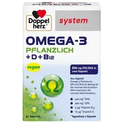 Doppelherz Omega-3 pflanzlich system Kapseln - Arzneimittel mit pflanzlichen Omega-3-Fettsäuren aus Algenöl, unterstützt Herz-, Gehirn- und Sehkraft sowie das Immunsystem durch zusätzliches Vitamin D.