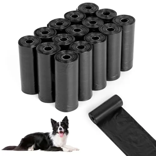 AiQInu 225 Stück Hundekotbeutel, Kotbeutel für Hunde, Hunde Kotbeutel Rollen, Dog Poop Bags, Tragbar, Schwarz, Unparfümiert, Geeignet zum Ausgehen, 22 x 30 cm (15 Rollen, 15 pro Rolle)